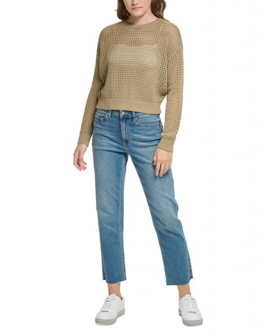 Petite Cotton Open-Stitch Sweater Green $19.24 Sweaters