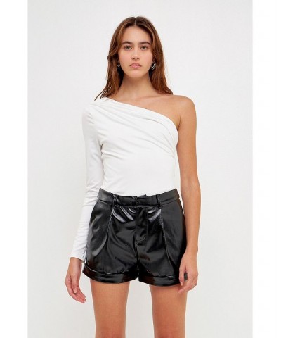 Women's Asymmetric Ruched Bodysuit White $32.80 Tops