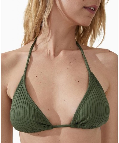 Women's Ribbed Slider Triangle Bikini Top Green $17.50 Swimsuits