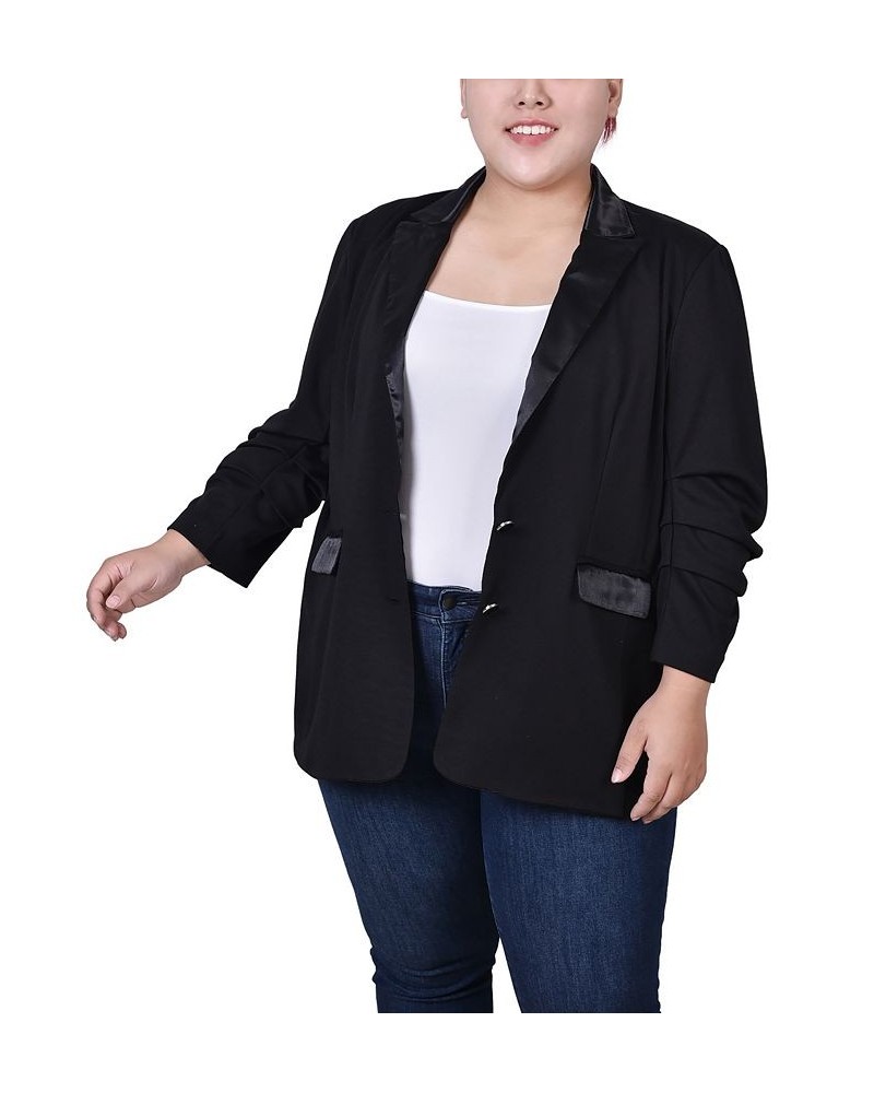 Plus Size Satin Lapel Scuba Crepe Jacket Black $14.70 Jackets