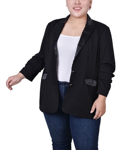 Plus Size Satin Lapel Scuba Crepe Jacket Black $14.70 Jackets