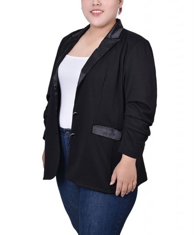 Plus Size Satin Lapel Scuba Crepe Jacket Black $14.70 Jackets