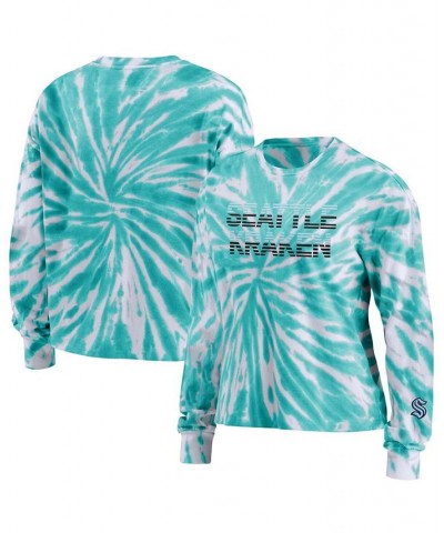 Women's Light Blue Seattle Kraken Tie-Dye Long Sleeve T-shirt Light Blue $26.40 Tops