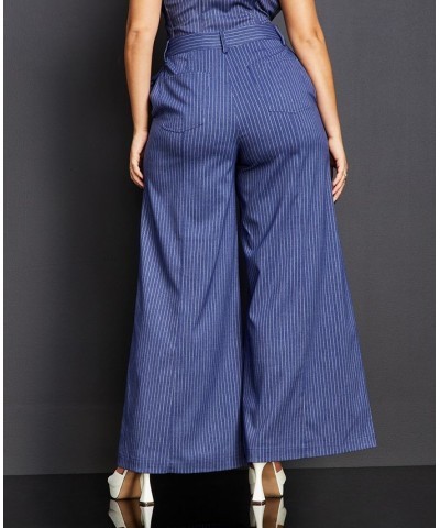 Women's Pinstriped Wide-Leg Pants Blue White Pinstripe $25.48 Pants