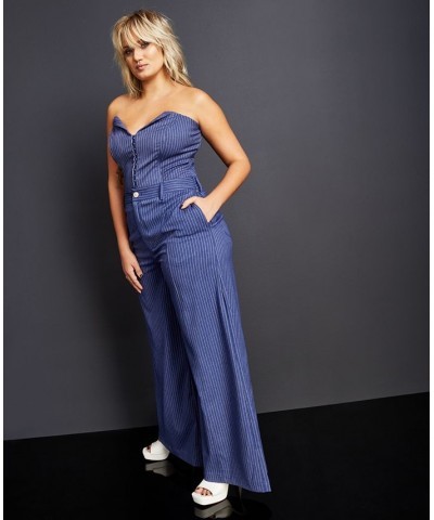 Women's Pinstriped Wide-Leg Pants Blue White Pinstripe $25.48 Pants