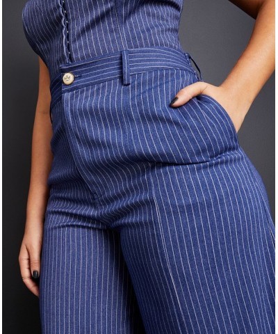 Women's Pinstriped Wide-Leg Pants Blue White Pinstripe $25.48 Pants