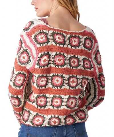 Women's Cotton Tie-Front Crochet Cardigan Slate Rose Multi $49.29 Sweaters