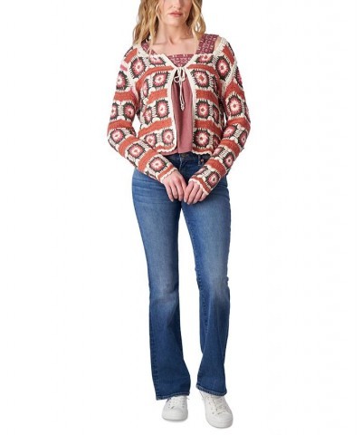 Women's Cotton Tie-Front Crochet Cardigan Slate Rose Multi $49.29 Sweaters