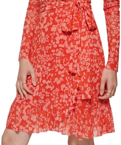 Women's Colette Floral Print Faux-Wrap Mesh Dress Grenadine Multi $64.50 Dresses