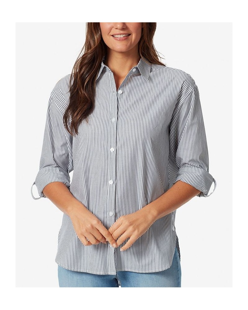 Women's Amanda Button-Front Shirt Marine Navy Stripe $18.02 Tops