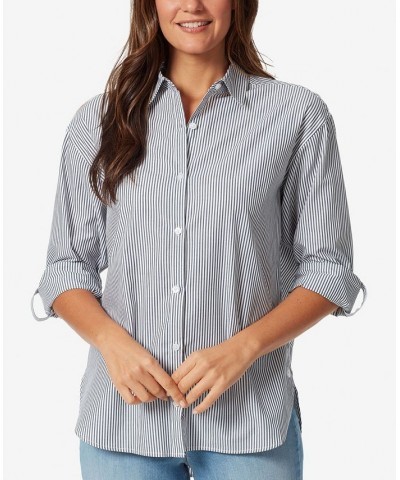 Women's Amanda Button-Front Shirt Marine Navy Stripe $18.02 Tops