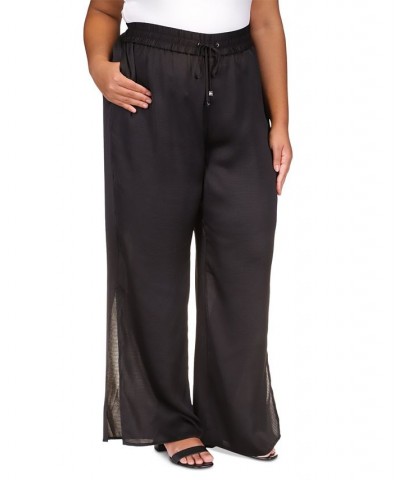 Plus Size High-Rise Slit-Cuff Wide-Leg Pants Black $39.95 Pants
