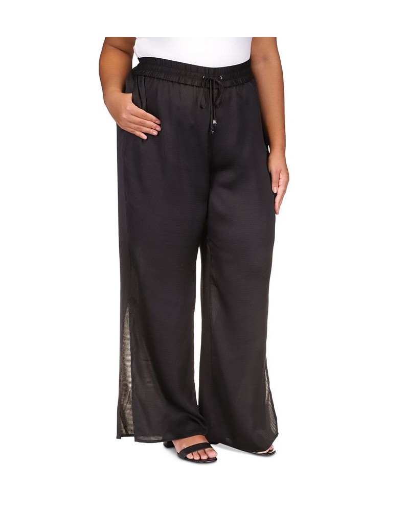 Plus Size High-Rise Slit-Cuff Wide-Leg Pants Black $39.95 Pants