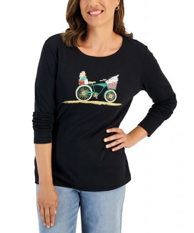 Women's Long-Sleeve Holiday Top Spruce Night Truck $10.07 Tops