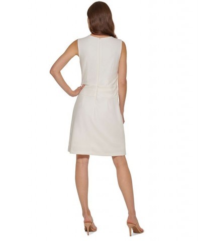 Women's Jewel-Neck Faux-Wrap Sleeveless Dress Ivory $44.48 Dresses