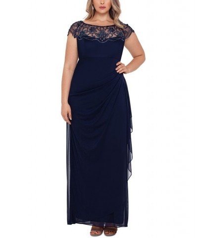 Plus Size Beaded Cascade Gown Navy $82.88 Dresses