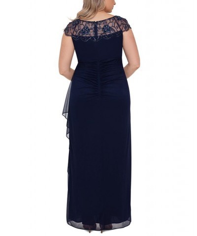 Plus Size Beaded Cascade Gown Navy $82.88 Dresses