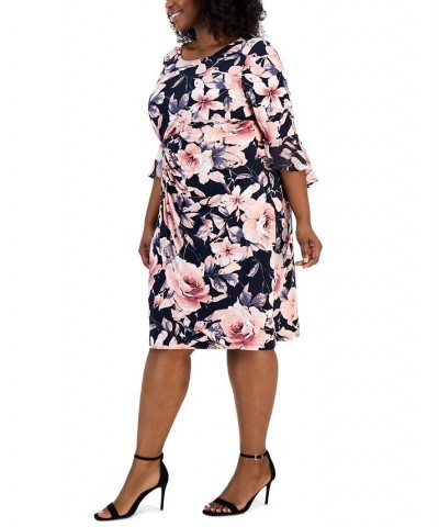 Plus Size Printed 3/4-Sleeve Side-Tab Dress Navy/Mauve $42.72 Dresses