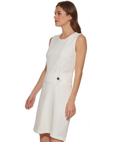Women's Jewel-Neck Faux-Wrap Sleeveless Dress Ivory $44.48 Dresses