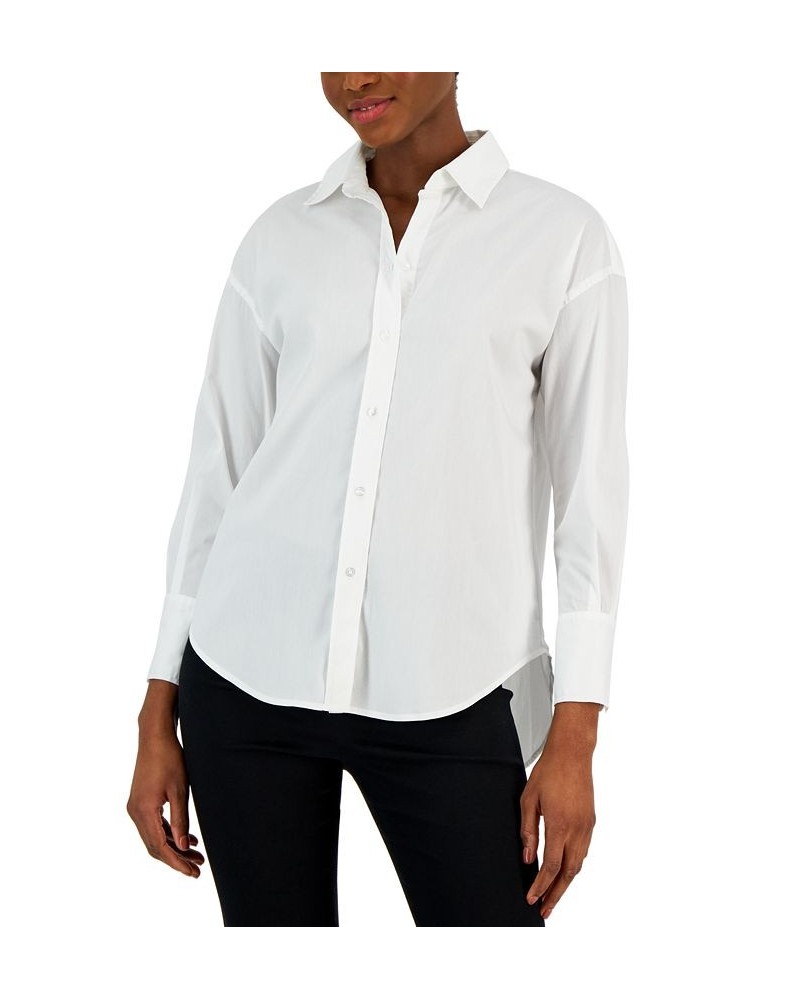 Women's Open-Collar Blouson-Sleeve Shirt Bright White $45.78 Tops