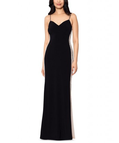 Women's V-Neck Caviar-Bead Long Dress Black $95.79 Dresses