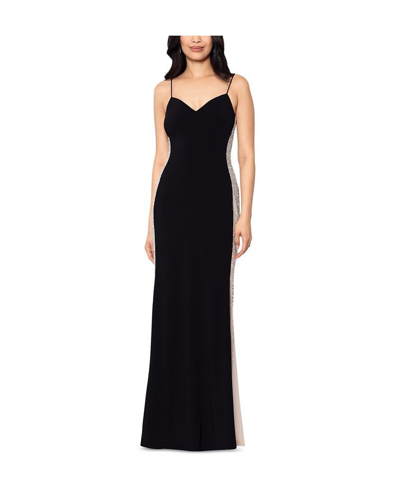 Women's V-Neck Caviar-Bead Long Dress Black $95.79 Dresses