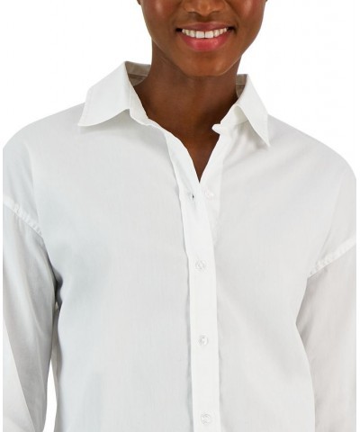 Women's Open-Collar Blouson-Sleeve Shirt Bright White $45.78 Tops