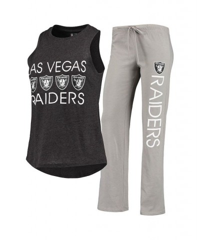 Women's Silver Black Las Vegas Raiders Muscle Tank Top and Pants Sleep Set Silver, Black $33.60 Pajama