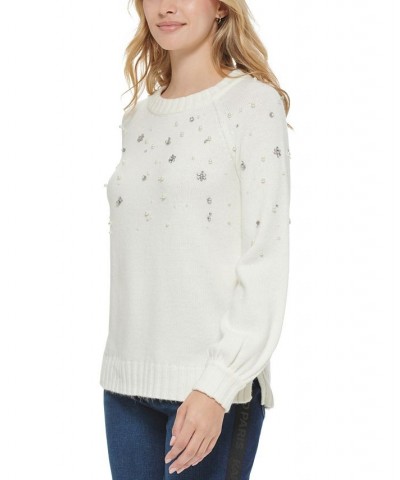 Women's Embellished Crew-Neck Sweater Soft White $23.10 Sweaters