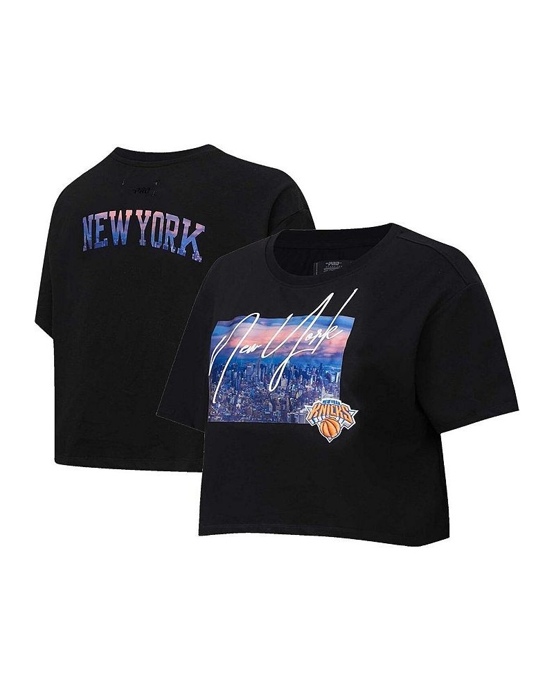 Women's Black New York Knicks Cityscape Crop Boxy T-shirt Black $28.99 Tops