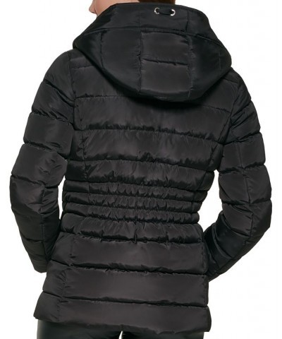 Women's Knit Hooded Puffer Coat Black $75.20 Coats
