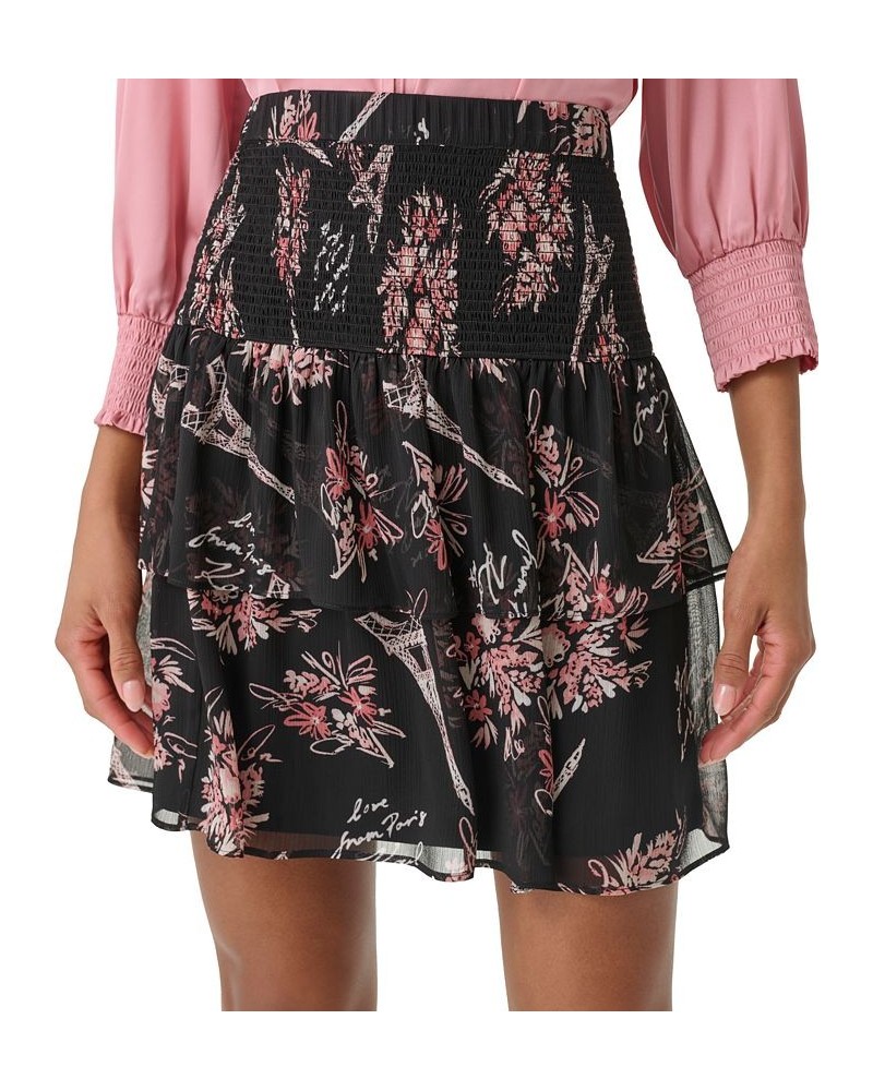 Women's Floral-Print Smocked Tiered Skirt Black/ Dune Pink Multi $29.27 Skirts