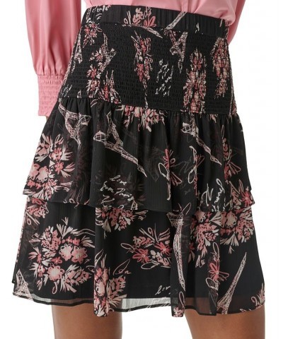 Women's Floral-Print Smocked Tiered Skirt Black/ Dune Pink Multi $29.27 Skirts
