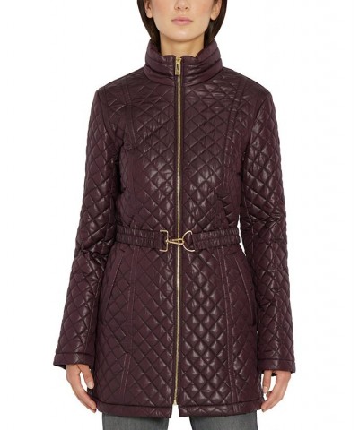 Women's Belted Quilted Coat Purple $86.40 Coats