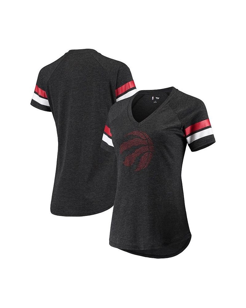 Women's Black Toronto Raptors Triple Double Rhinestone Tri-Blend V-Neck T-shirt Black $21.12 Tops