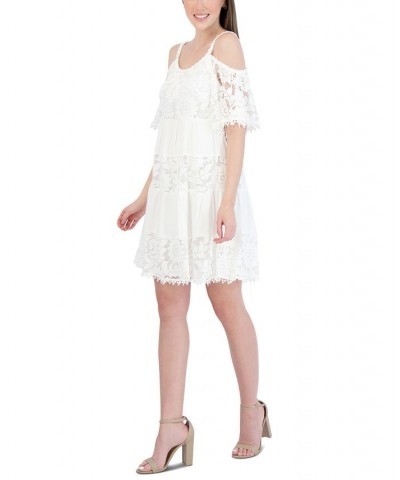 Petite Cold-Shoulder Gauze Lace Shift Dress Ivory $35.60 Dresses