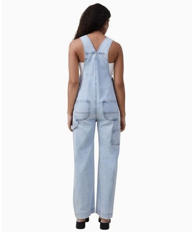 Women's Utility Denim Long Overall Straight Jeans Palm Blue Rip $51.99 Jeans