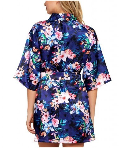 Ella Floral Print Satin Wrap Robe Lingerie Online Only Blue $32.50 Sleepwear
