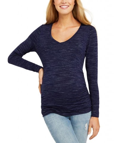 Long Sleeve Side-Ruched Maternity T-Shirt Navy Spacedye $18.36 Tops
