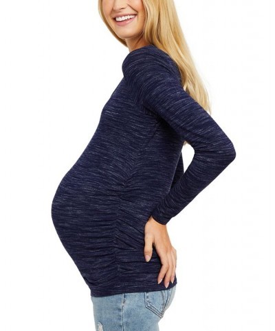 Long Sleeve Side-Ruched Maternity T-Shirt Navy Spacedye $18.36 Tops