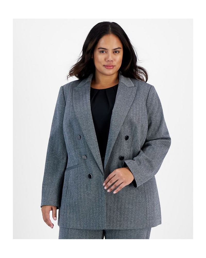 Plus Size Shimmer Herringbone Long-Sleeve Blazer Silver Combo $39.72 Jackets