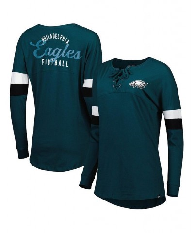 Women's Midnight Green Philadelphia Eagles Athletic Varsity Lace-Up Long Sleeve T-shirt Green $26.51 Tops