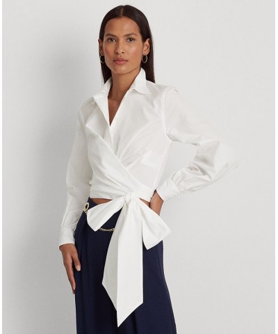 Women's Tie-Front Broadcloth Cropped Shirt White $48.05 Tops