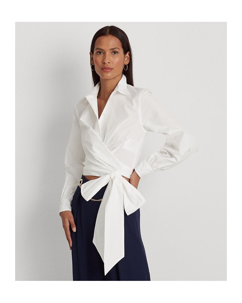 Women's Tie-Front Broadcloth Cropped Shirt White $48.05 Tops