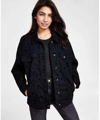 Women's Solid Button-Front Denim Jacket Dark Grey $138.60 Jackets