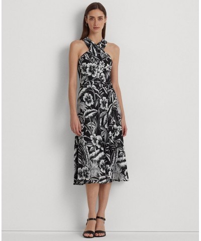 Women's Floral Georgette Halter Dress Black/White $69.70 Dresses
